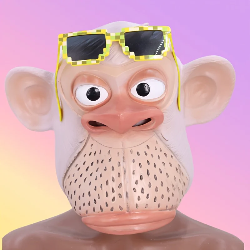 Funny gorilla latex full face mask, funny monkey headpiece with glasses, suitable for costume parties and Halloween part