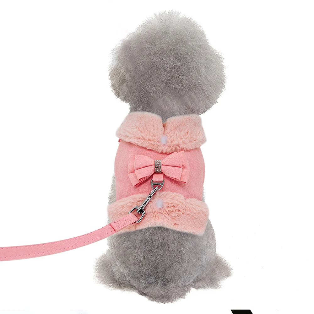 Warmes Fell Welpen Hunde geschirr Leine niedlichen Bowknot Hunde Katzen geschirre gepolsterte Haustier Weste mit passendem Führ strick für Hunde Katzen Winter – Detail 24