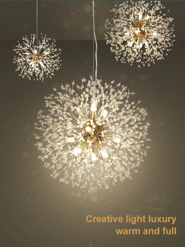 Modern Nordic Light Luxury Dandelion Crystal Bead Pendant Light Fireball Ball Living Room Dining Room Bedroom Lighting Fixtures