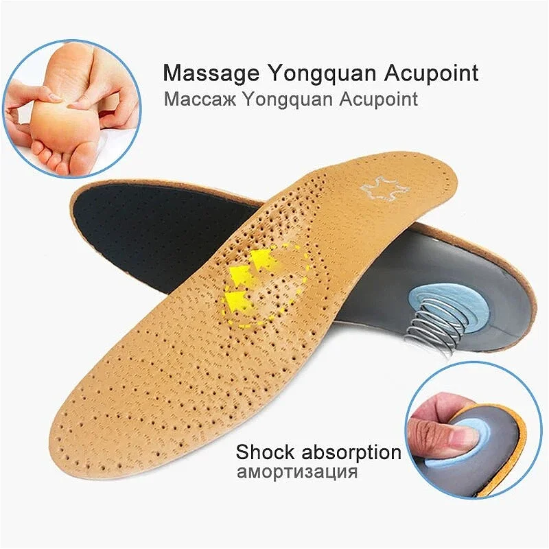 Leather Orthopedic Insole Orthotic Arch Support Instep Flat Foot Shoe Pad PU Latex Antibacterial Active Carbon Foot Care Unisex