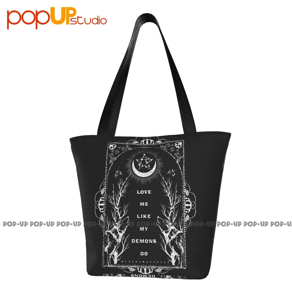 Blackcraft Cult Love Me Like My Demons Do Wolves Gothic Moon Handbags Portable Shopping Bag Large Capacity