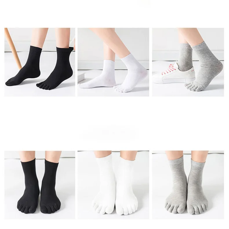 Unisex Toe Socks Men Five Fingers Socks Breathable Cotton Socks Sports Running Solid Color Black White Grey Happy Soks