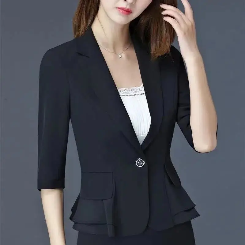 Spring Summer New Fashion Polo Collar Long Sleeved Blazer Casual Versatile Western Suit Slim Fit Commuter Clothing Women Tops