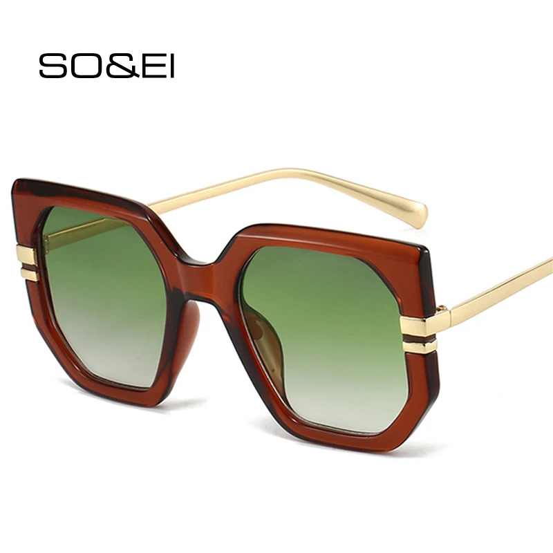 

SO&EI New Polygon Square Sunglasses Women Shades UV400 Retro Clear Ocean Gradient Lens Men Trending Leopard Sun Glasses