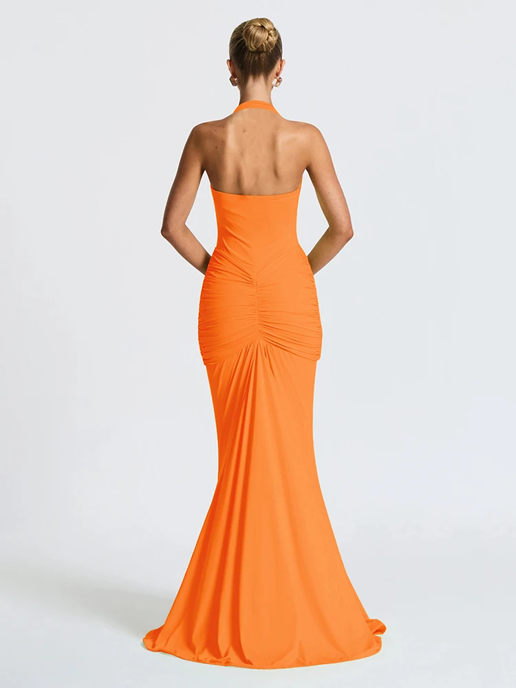 Nibber seksowna sukienka z frędzlami z odkrytymi plecami damska brzoskwiniowa pośladek plisowana patchworkowa solidna Halter bez rękawów północna odzież klubowa Party Vestidos