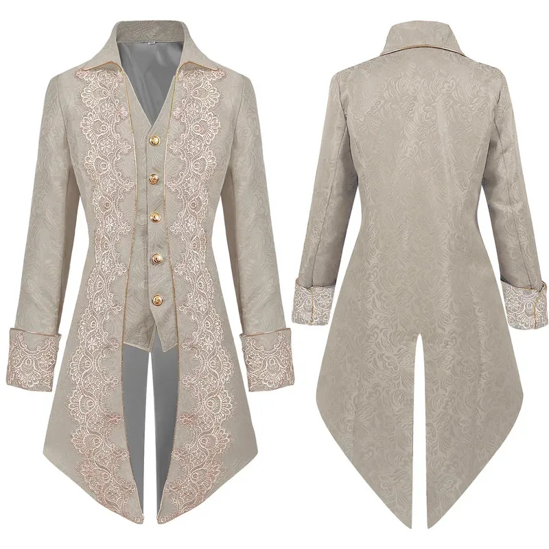 

Мужская готическая викторианская куртка в стиле стимпанк, винтажная золотая кружевная отделка, фрак, средневековый сюртук, униформа, костюм эпохи Возрождения Homme