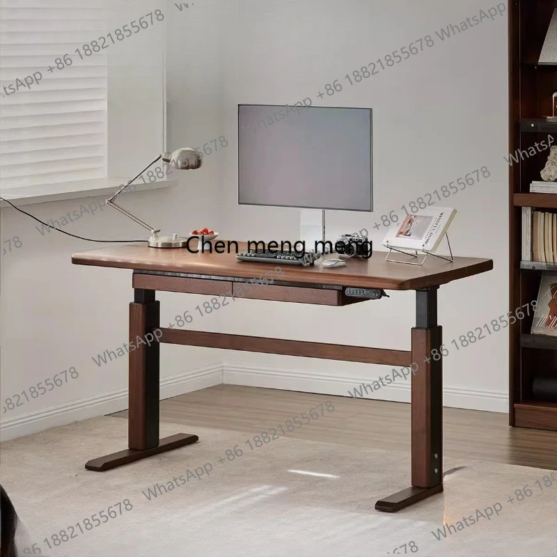 

Black Walnut Electric Lifting Desk Double Motor Solid Wood Home Workbench Office Desk
