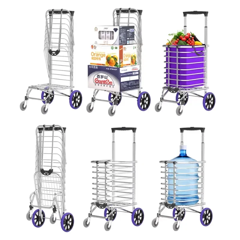 Folding Shopping Trolley 4-Wheel 40KG Capacity Stair Climbing Shopping Cart Grocery Trolley OEM Aluminum/PVC Tools 2.8kg