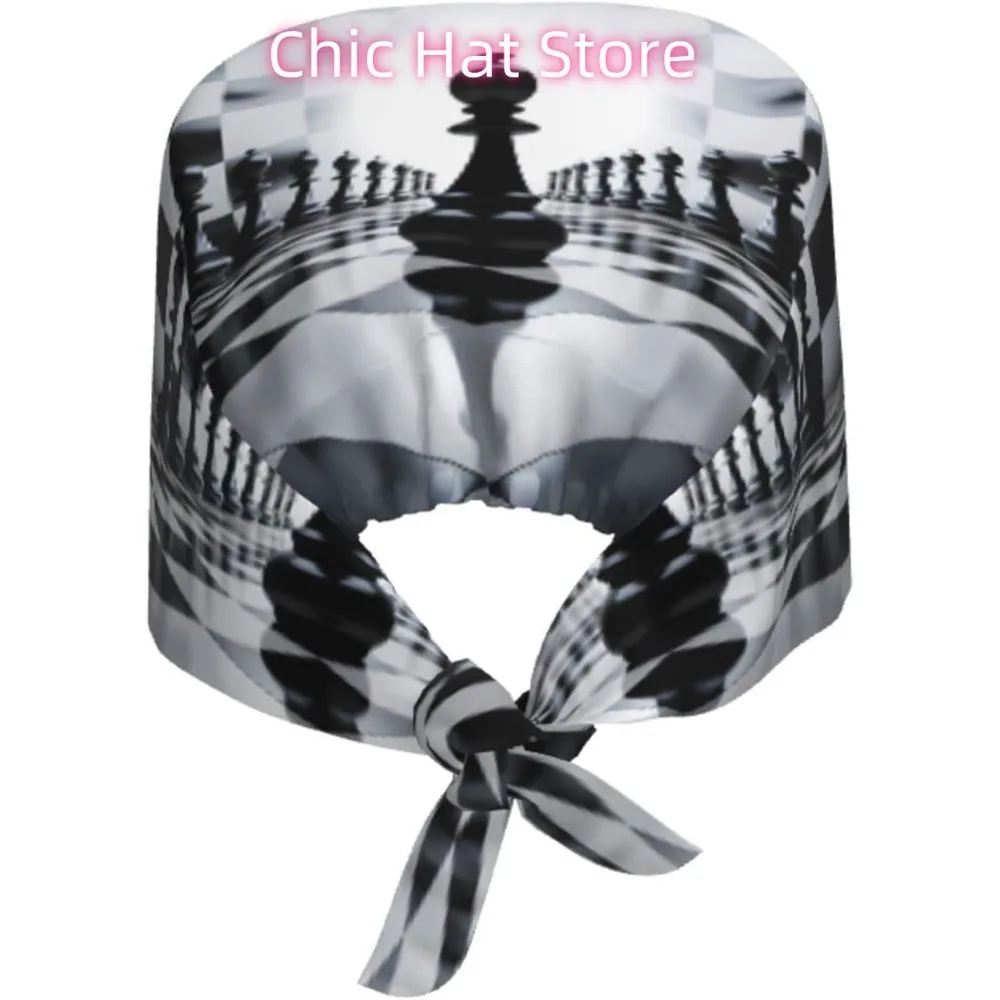 Cleaning Working Cap Black White Chess Checkerboard Prints Chef Hat for Women & Men, Adjustable, Breathable