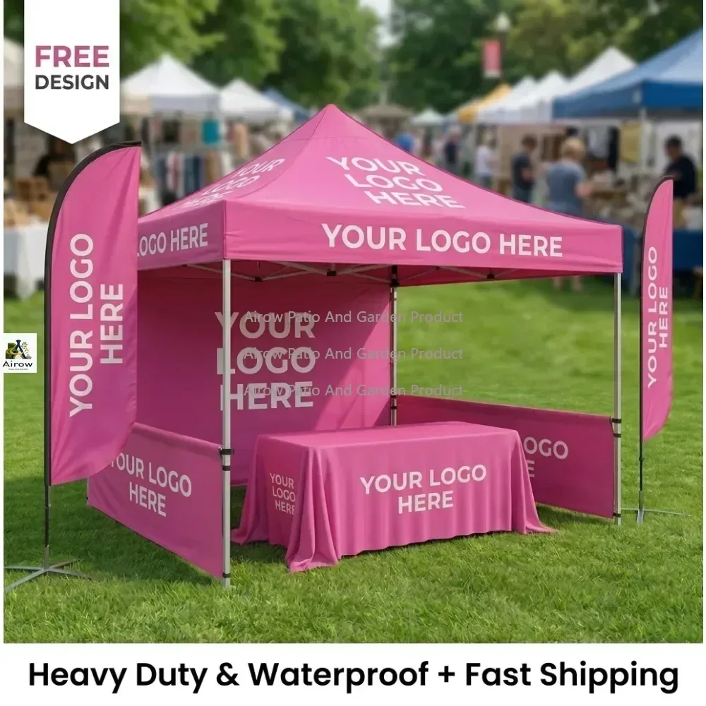 Custom Canopy Tent Full Set(Frame+Roof) Pop Up Trade Show Booth Event Gazebo with Logo Free Design Outdoor Marquee 10x10FT