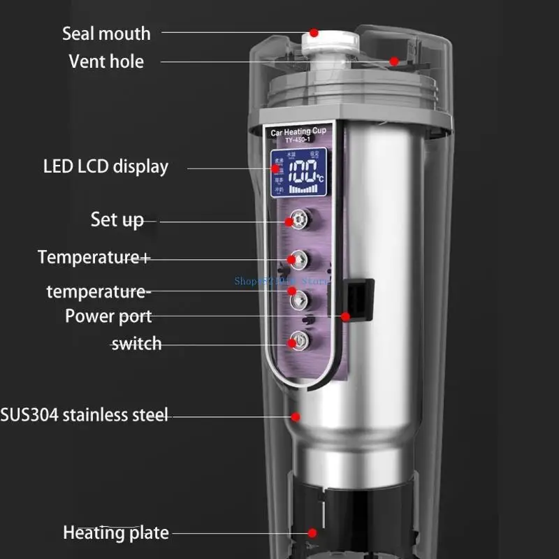 

T3LF 450ml 12V/24V Portable Car Heating Cup Electric Heated Travel Coffee Cup Stainless Steel Tumbler Water Milk Warmer Cup