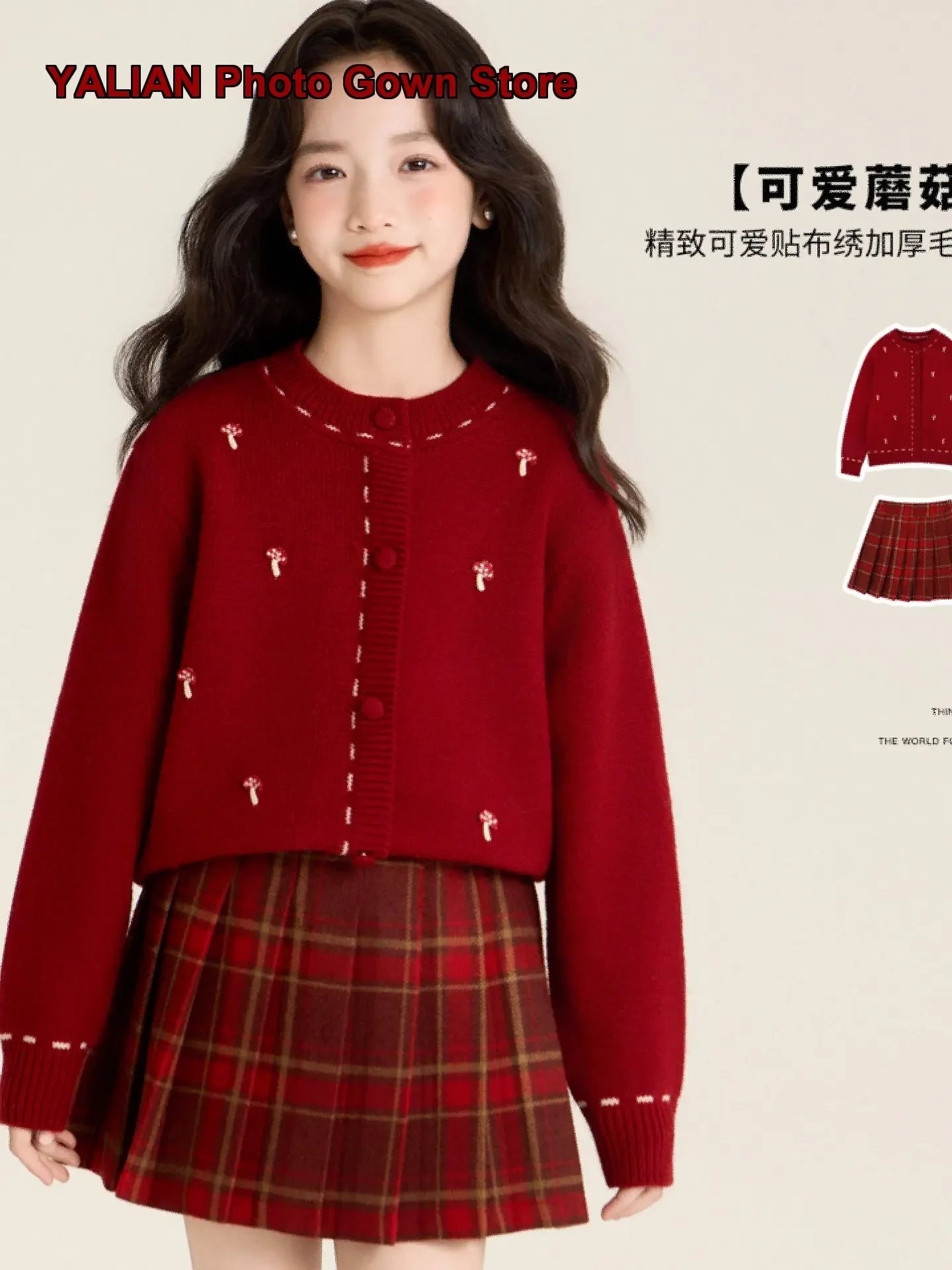 Amybaby Girls Knit Top Winter 2026 Delicate Cute Applique Embroidered Little Mushroom Decor