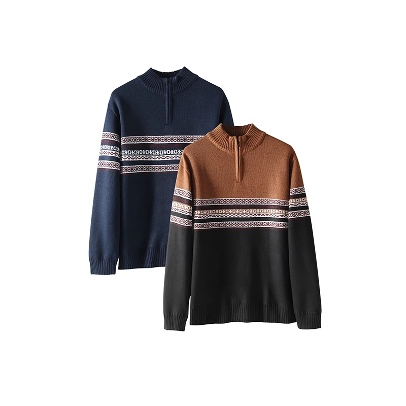 

Мужской вязаный свитер с цветными блоками на молнии — темно-синий (хаки), повседневная одежда M-2XL/европейский размер