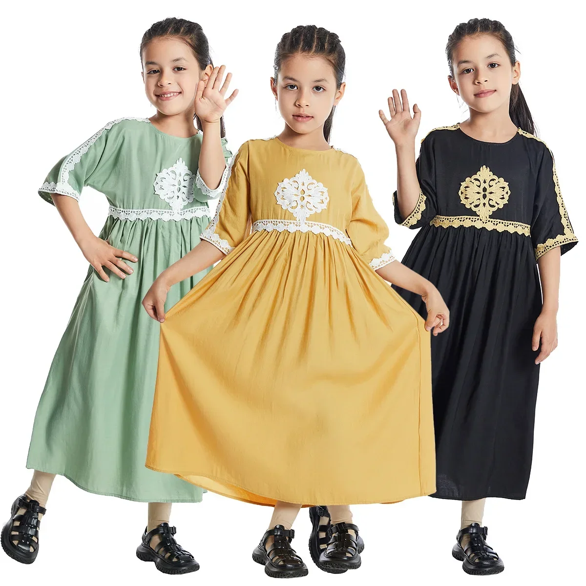 

Ramadan Fashion Muslim Children Abaya Summer Girl Maxi Dress Long Robe Gowns Kimono Cute Jubah Middle East Arab Islamic Clothing