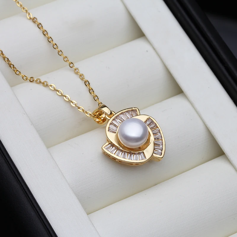

Real Natural Fresh Water Small Pearl Pendant Women,Trendy Gold Plated Pearl Pendant Pendant Mother Anniversary Gift White Black