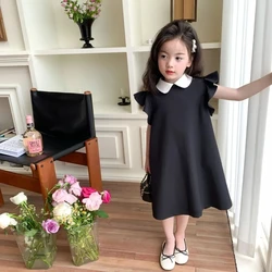 2-12 Years Toddler Baby Summer Sleeveless Dresses for Girls Black Peater Pan Collar Dress Children Outfits Clothing Infant Dress