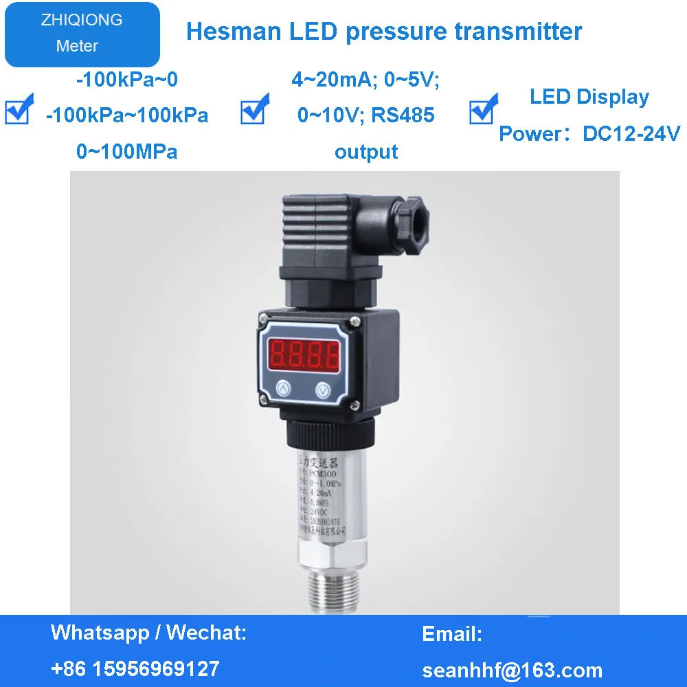 Pressure Transmitter with LED Display G1/4 12-36V 4-20mA 0.2% 0-600 Bar Optional Stainless Steel Pressure Transducer Sensor