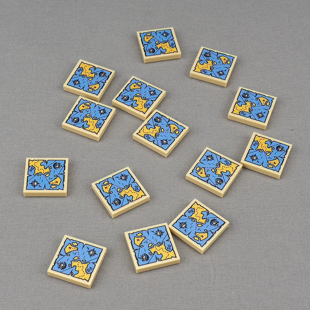 MOC 10PCS 3068 Printed 2x2 Pattern Pirate Ship Skull Floor Tiles Building Blocks Treasure Map Bricks Particle Toy Children Gifts
