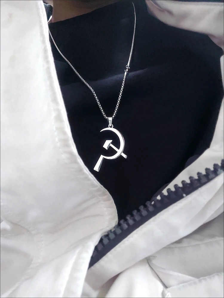 

USSR Faith AX With Sickle Pendant Necklace Men Fashion Jewelry Chains Boy EDC Gadgets Lovers Gifts For Male Female Women Girls