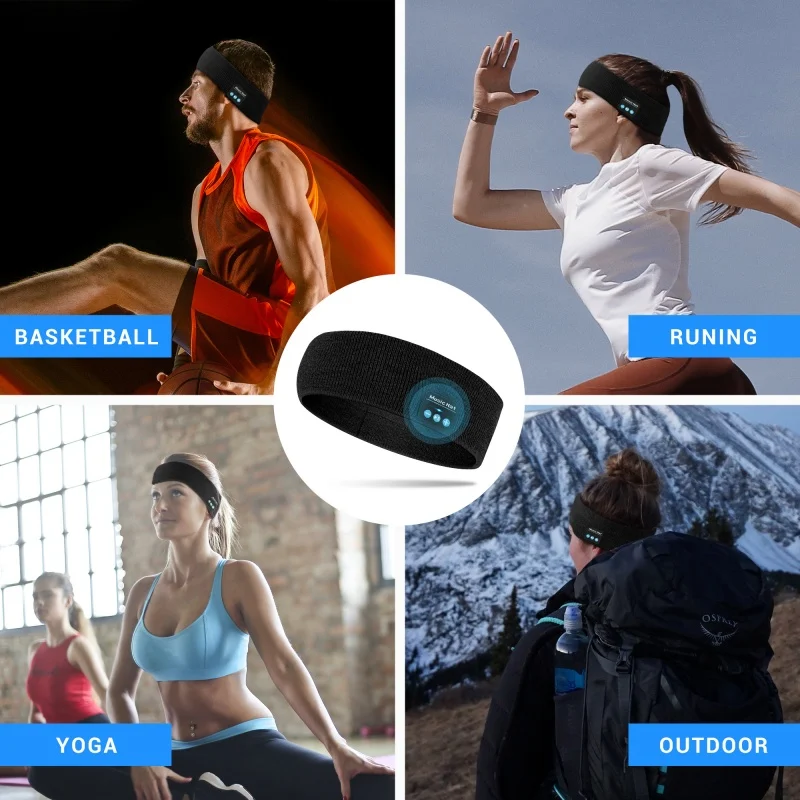 New Music Sport Headband,Removable and Washable Breathable Fitness Sweatband with USB Charging and Wireless Bluetooth Connection