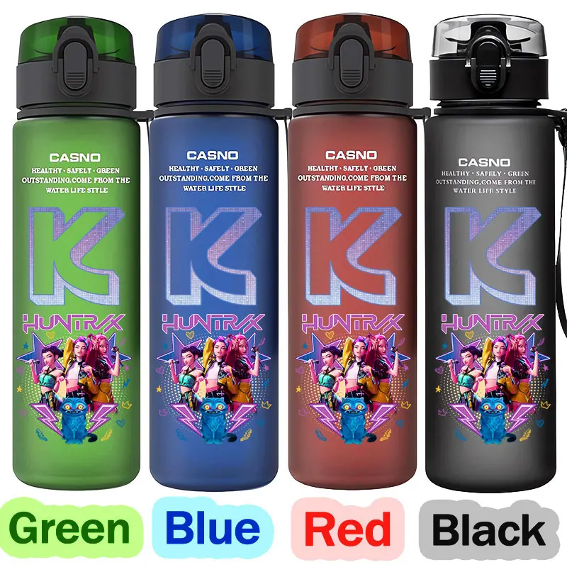 K pop Demon Hunters 560ML taza de agua portátil de plástico de dibujos animados al aire libre botella deportiva de gran capacidad K-POP HUNTR/X Rumi Mira Zoey