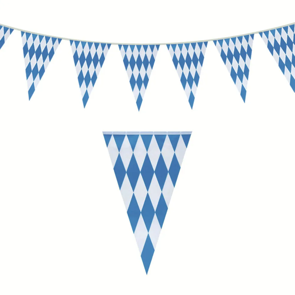 

10 Meters Blue White Lattice Plastic Banners Flag German Beer Festival Pennant For Bar Oktoberfest Themed Party Decorations ﻿