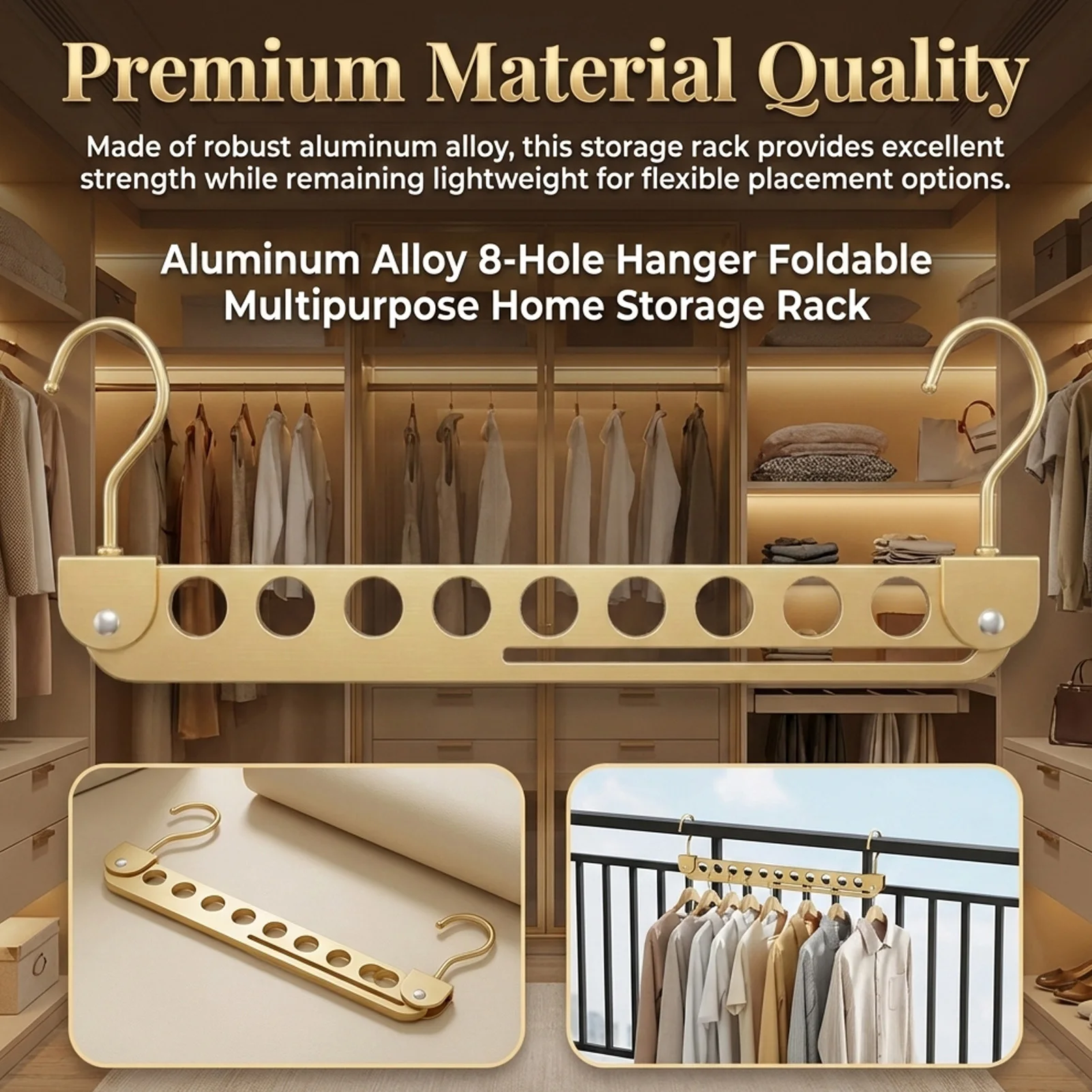 8-Hole Hanger Organizer Rack Aluminum Alloy Foldable Space Saving Multi-functional Closet Wardrobe Cloth Hangers Storage Rack