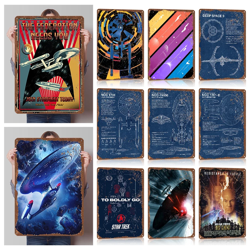 S-Star Trek Tinplate Posters Custom Wall Art Vintage Metal Signs Retro Tin Plaque for Home Decor Living Room Bedroom Decoration