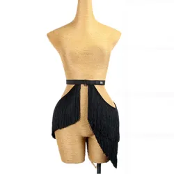 Latin Dance Belt Women Balck Tassel Girdle Waist Ornament Elastic Belt Rumba Samba Performance Accessories Latin Wear Clothes