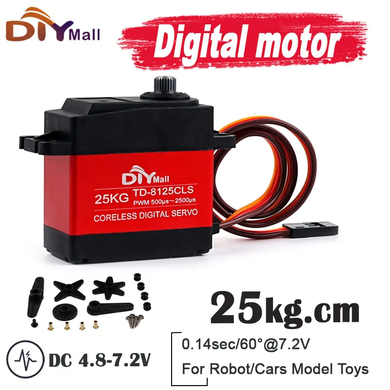 

Цифровой сервопривод с высоким крутящим моментом 25 кг TD8125CLS, бессердечный двигатель, металлическая шестерня 180-360 градусов для радиоуправляемых автомобилей, моделей роботов, игрушек