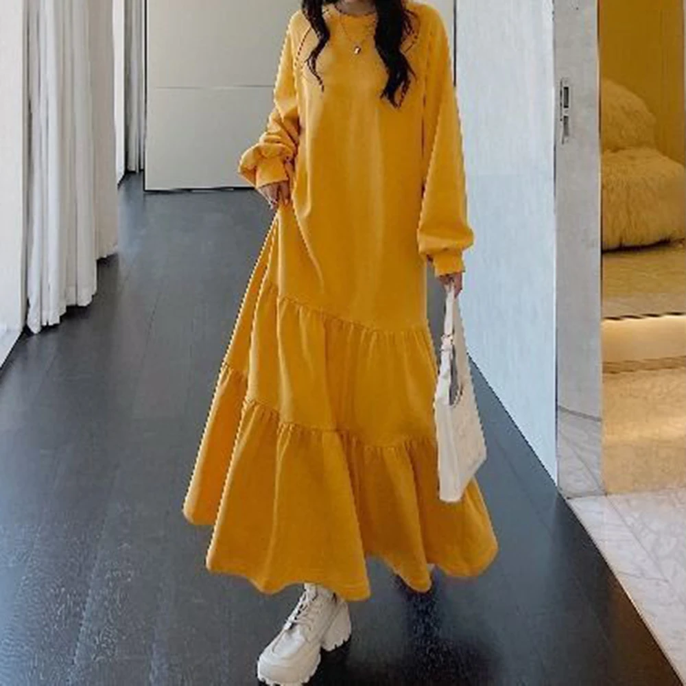 

Long-sleeved fleece thickened sweater skirt loose, covering the meat and looking thin, lazy style warm fishtail dress