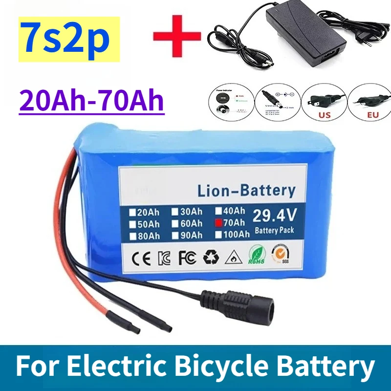 

7s2p 29.4V 20Ah-70Ah 18650 Lithium-ion Battery Pack for Electric Bicycle Battery with Charger