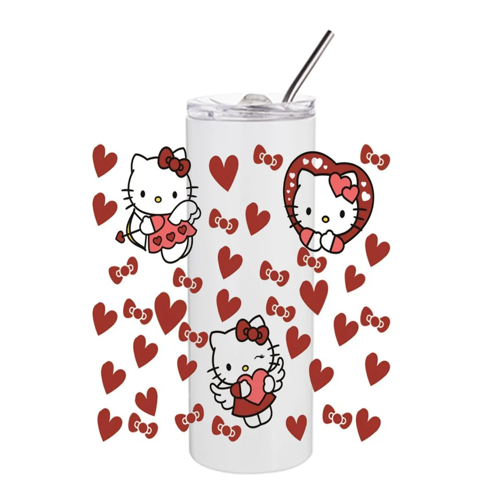 Miniso karikatür kedi tasarım 20oz kupalar Tumblers su geçirmez UV kupası Wrap transferler çıkartmalar toptan baskı UV DTF fincan transferi