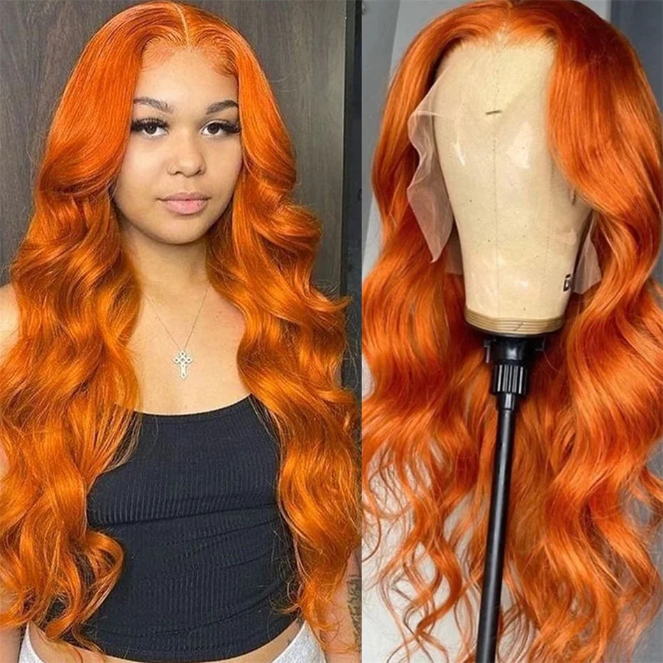 30 34 Inch Ginger Orange Colored Body Wave Lace Frontal Wig Lace Front Wig 13x4 Brazilians Human Hair Wigs For Women