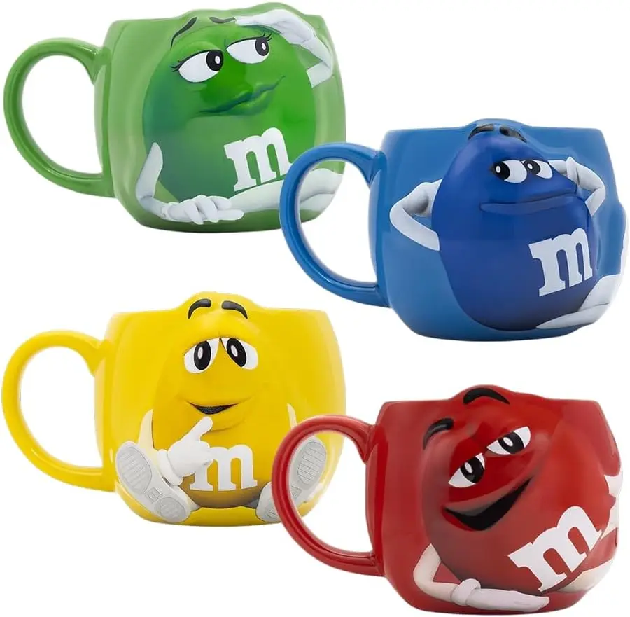 

Set of 4 M&M'S Ceramic Coffee Mugs, 18 Oz 3D Mugs for Tea or Coffee, Colorful Gift Set