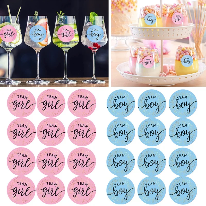 60Pcs Team Boy Girl Labels Stickers for Gender Reveal Party Invitations 1st Birthday Baby Showers DIY Party Supplies