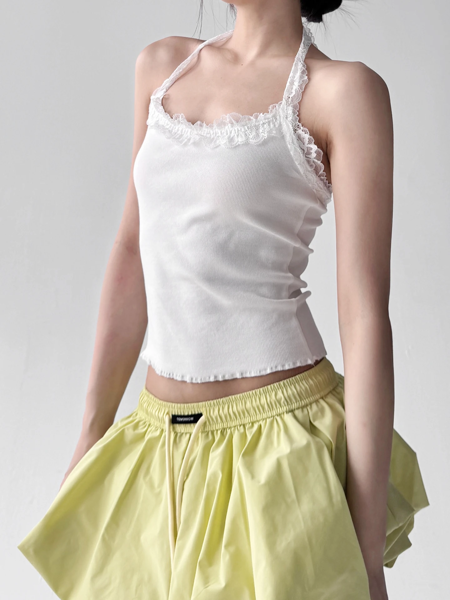 الصيف الدانتيل تقليم ter Ne حزام سترة المرأة طبقة قاعدة Svel أعلى تخفيف Sle ort طول اللون مزيج القطن #5