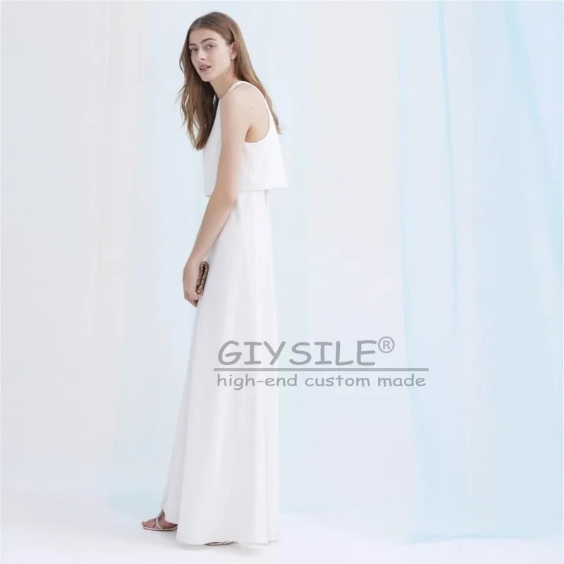 GIYSILE Personalizado Pendurado Pescoço Solto Top Slim Em Forma de A Branco Viagem Pat Light Moda Sexy Vestido de Noiva Sem Encosto Sem Mangas