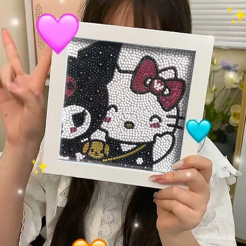 

Sanrio Hello Kitty Diamond Painting Cartoon Kuromi Full Diamond Mosaic DIY Cross Stitch Kits Diamond Art Home Decor with Frame