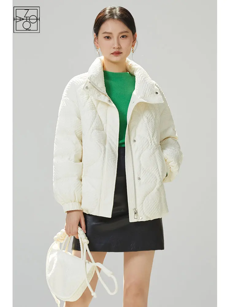 

ZIQIAO 101G Filling Capacity White Short Puff Down Jacket Women 2022 Winter Cozy White Duck Down Bread Jacket with Bag Female