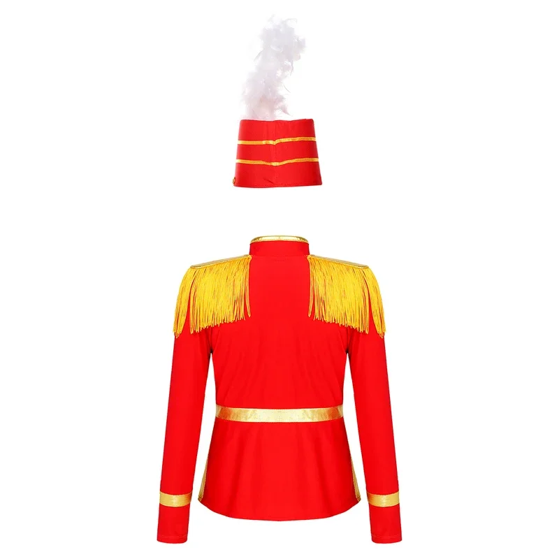 Kids Girls Halloween Drum Major Costume Marching Band Uniform Royal Guard Parade Jacket with Hat Carnival Party Fancy Dress Up