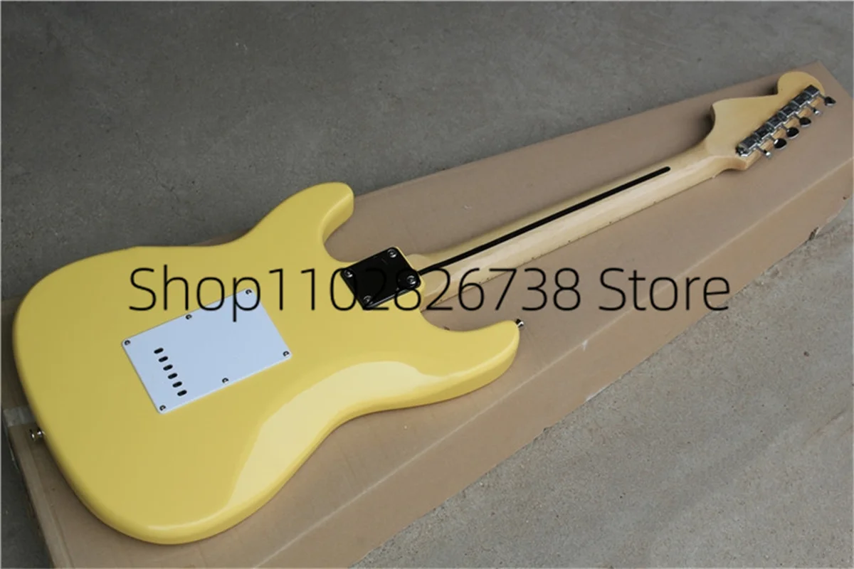 Stra Electric Guitar Yellow Body Black SSS Pickups White Guard Maple Fingerbard Factory Custom