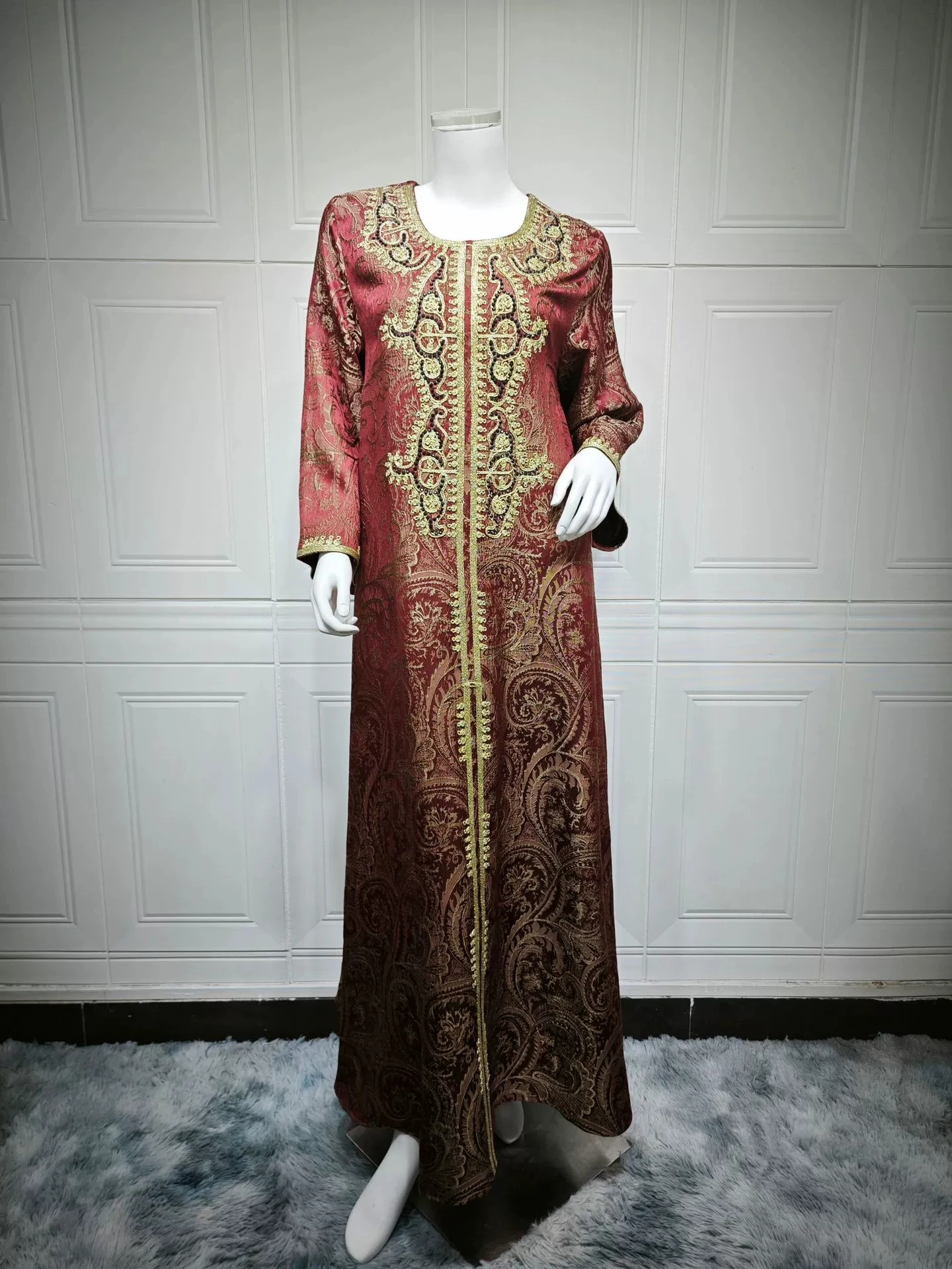 Vestido de noche de Ramadán de Oriente Medio, vestido bordado de Jacquard, caftán de moda con cuentas para uñas, bata islámica musulmana árabe