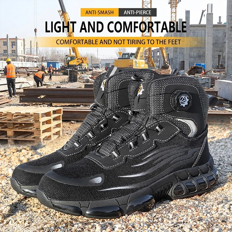 High-Top-Sicherheitsschuhe mit Mesh-Obermaterial, TPU-Sohle, Drehverschluss, Stahlkappe, durchtrittsicher und stoßfest, Unisex für schwere Arbeiten – Detail 7