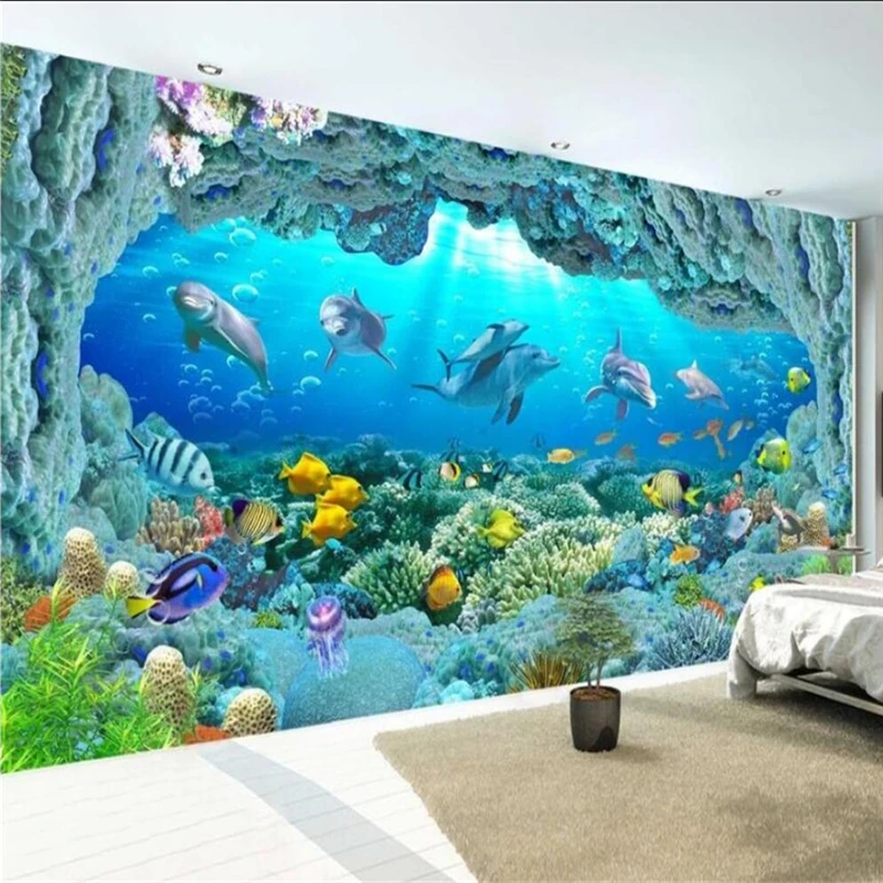 

Wellyu Custom wallpaper 3D stereo murals underwater world Hawaii beach mural living room bedroom TV background wall decoration