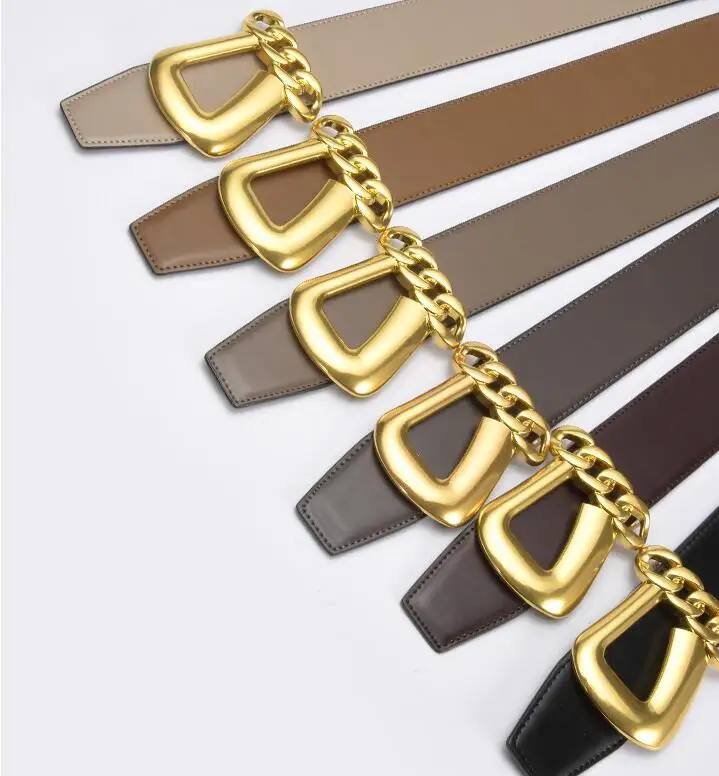 Women\'s Runway Fashion Gold Buckle Genuine Leather Cummerbunds Female Dress Corsets Waistband Belts Decoration Wide Belt R104