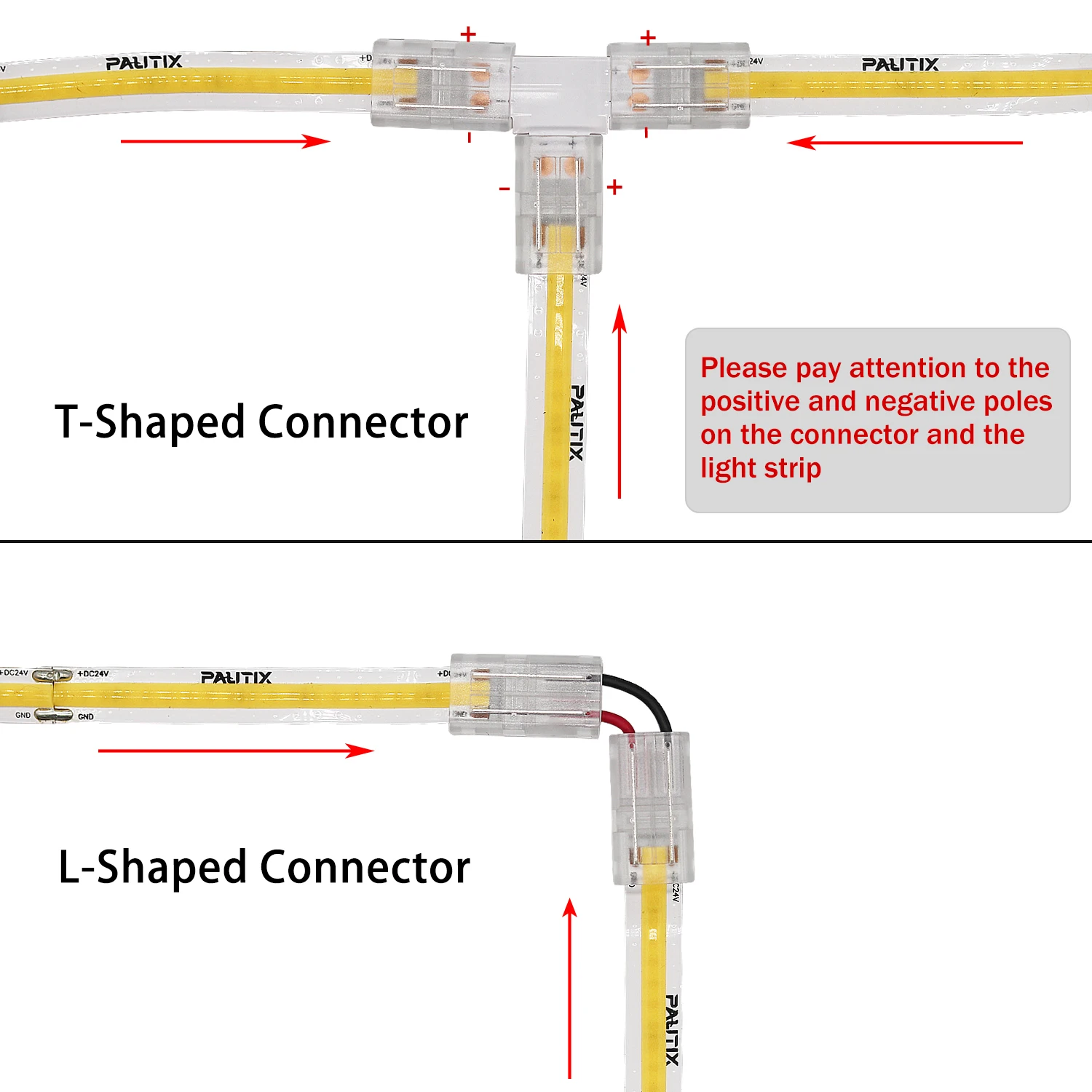 PAUTIX 8mm Connectors Kit COB Led Strip Lights 2 Pin Extension Wire Upgraded T/L Shaped Connector for Single Color Tape Lights