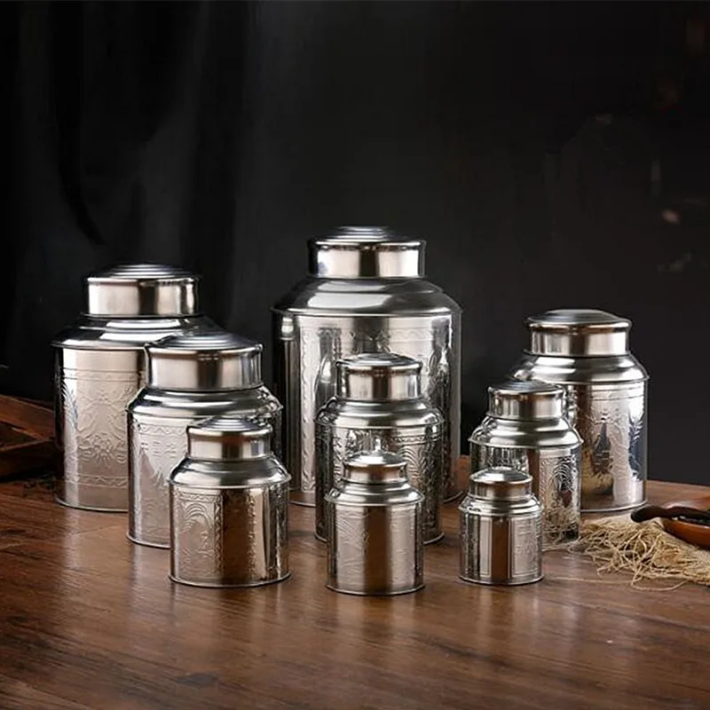 

Stainless Steel Large Tea Caddy Tea Packaging Iron Box Household Portable Mini Metal Tea Box Small Sealed Tea Canister