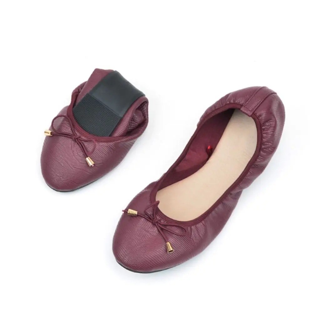 Shallow Mouth PU Ballet Shoes Bowknot Thread Soft Sole Flat Shoes Lightweight Foldable Chicken Rolls Dance Shoes Yoga