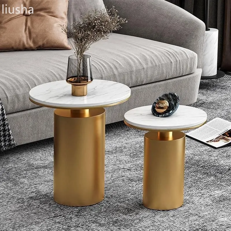 Light luxury creative marble small coffee table table side table family living room sofa corner round coffee table tea table